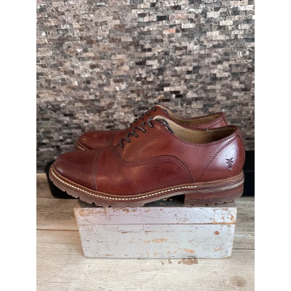Frye James Lug Oxford Redwood Leather Cap Toe Dress Shoes Mens 8.5 D 3487943-RDD